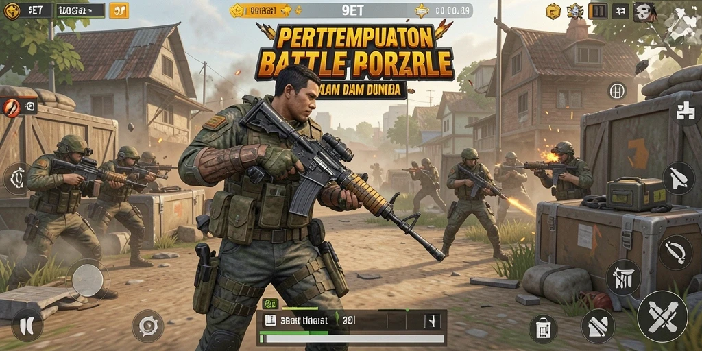 Screenshot gameplay 9ET dengan aksi Battle Royale yang mendebarkan.