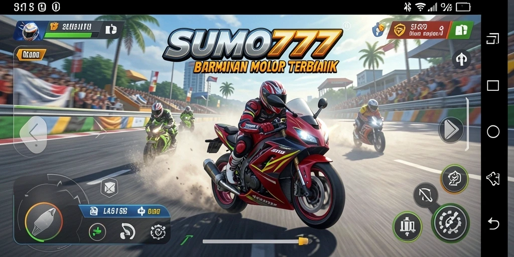 Tampilan penuh aksi dari game balap motor SUMO777.